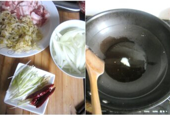 酸菜炒肉步骤1-2